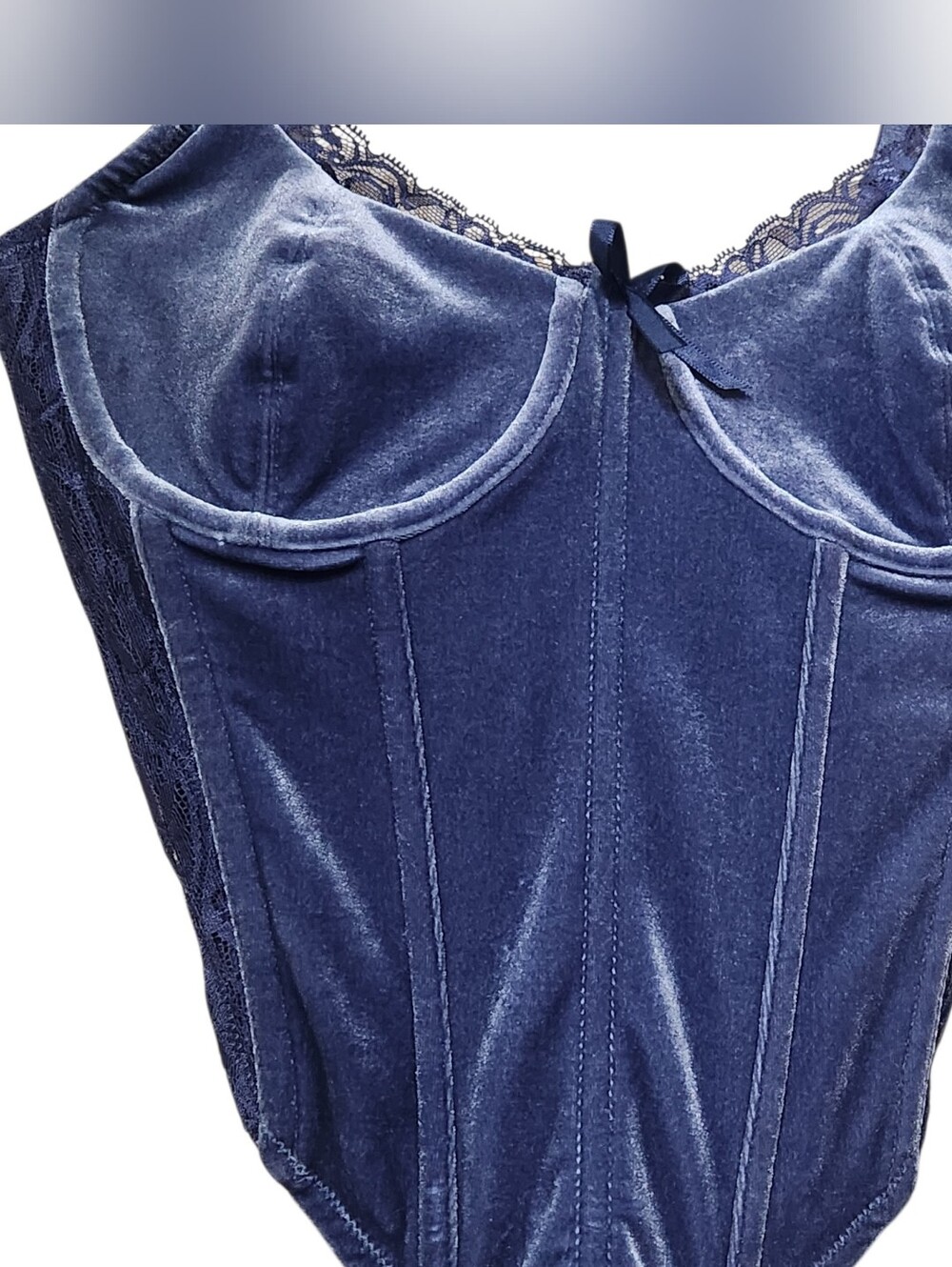Forever 21 Blue Velvet Lace Trim Boned Bustier Corset Top - Picture 4 of 8
